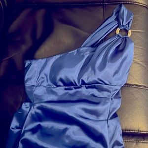 One Shoulder Short Satin Blue
